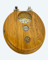 Pretzels and Watches Collage Experiment in Round Wooden Toilet Seat