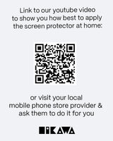 image that has a QR code to the youtube tutorial showing how to apply your screen protector