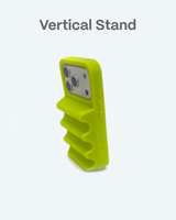 Green phone case with vertical stand feature on a white background