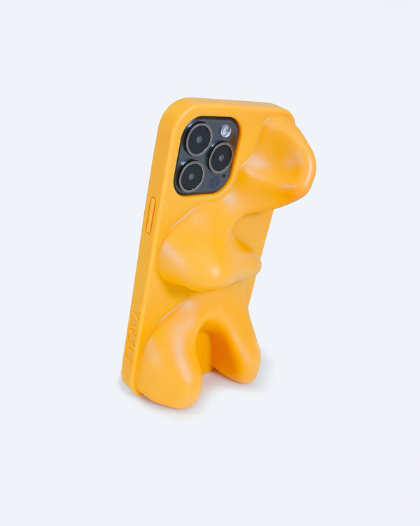 Yellow organic shaped 3d ergonomic phone case and phone stand