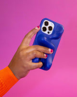 Blue organic shaped 3d ergonomic phone case and phone stand