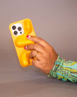 Yellow organic shaped 3d ergonomic phone case and phone stand