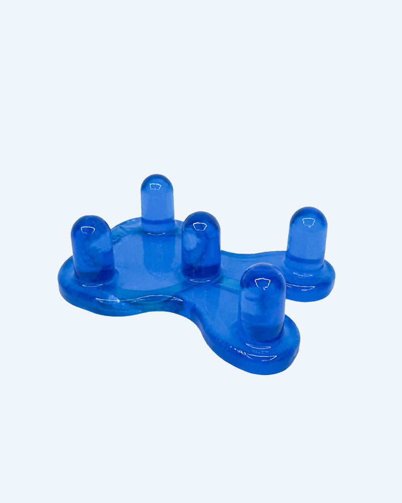 Blue plastic tool with multiple nubs to hold onto iPhone  on a white background