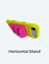 Phone case with pink horizontal stand feature on a white background