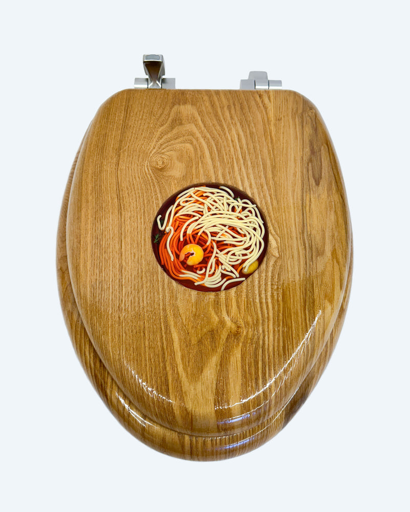 Bowl of Spaghetti Toilet Seat in Wood for Elongated Toilet