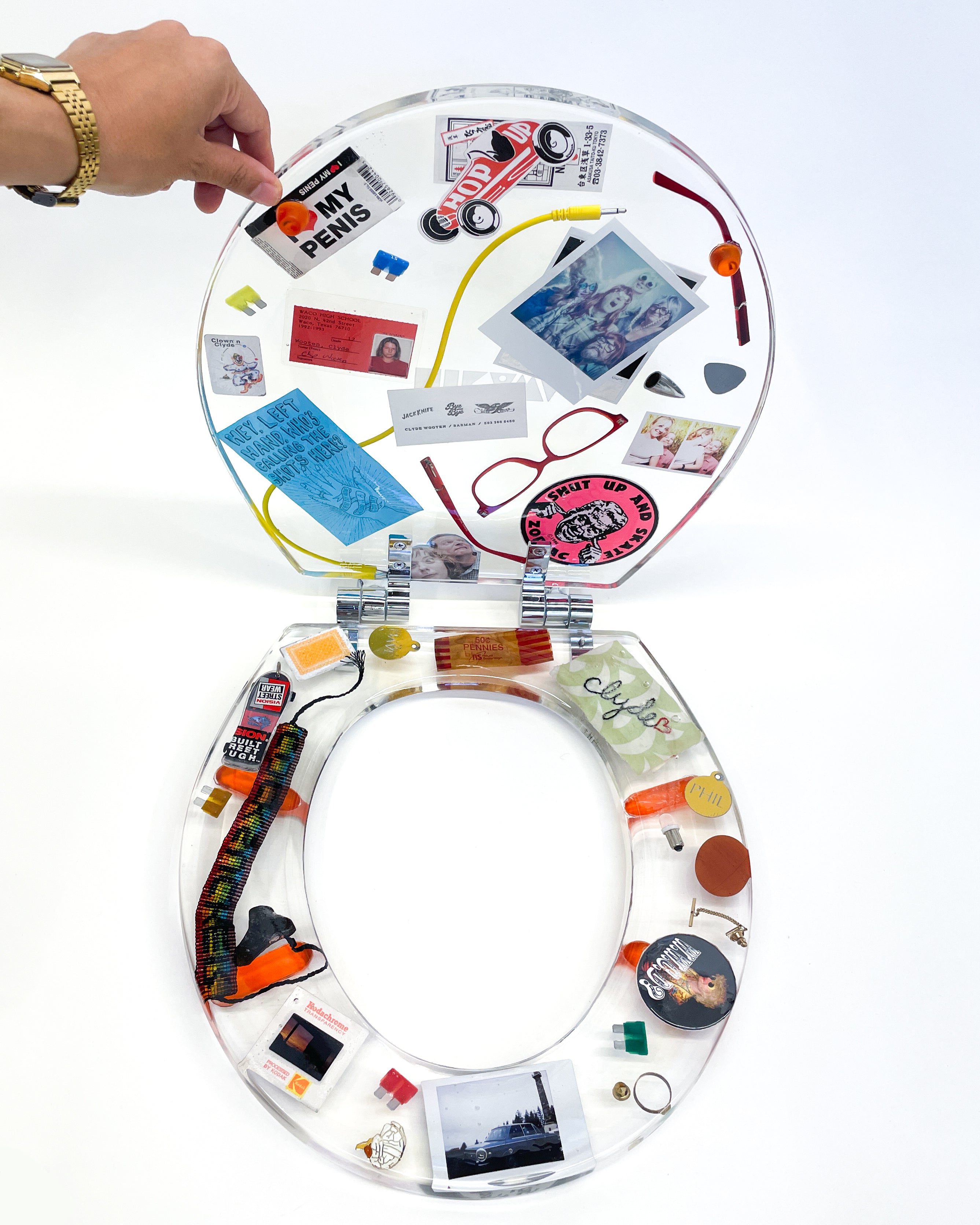 Custom Toilet Seat for client to remember their loved one's cherished collectibles