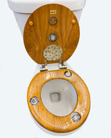 Pretzels and Watches Collage Experiment in Round Wooden Toilet Seat