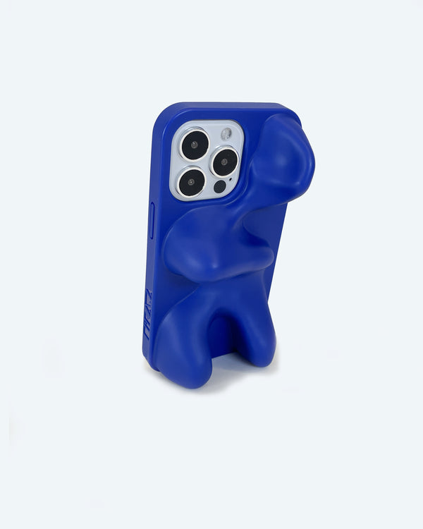 Blue organic shaped 3d ergonomic phone case and phone stand