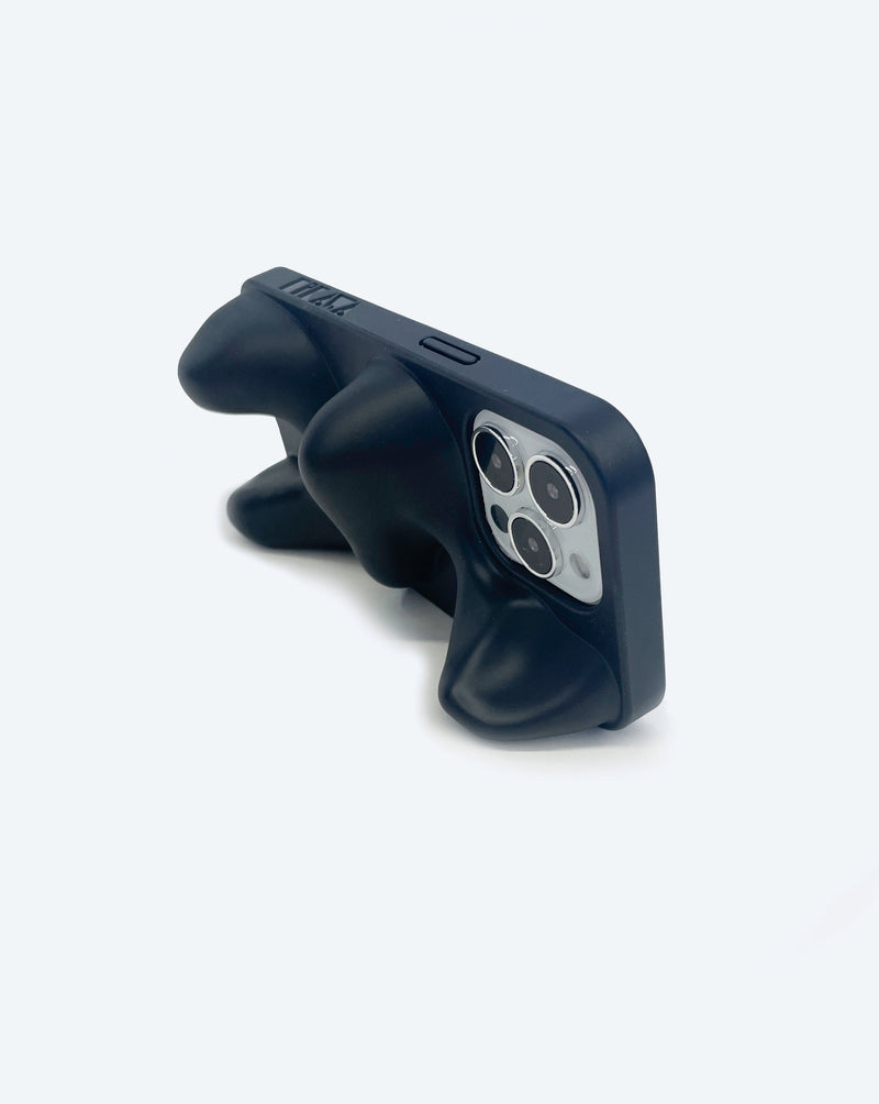 Black organic shaped 3d ergonomic phone case and phone stand