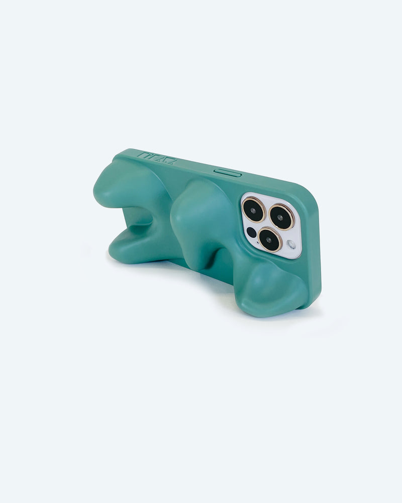 green organic shaped 3d ergonomic phone case and phone stand