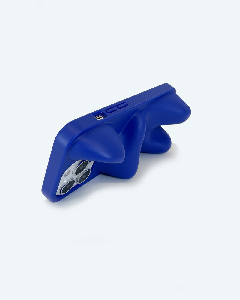 Blue organic shaped 3d ergonomic phone case and phone stand