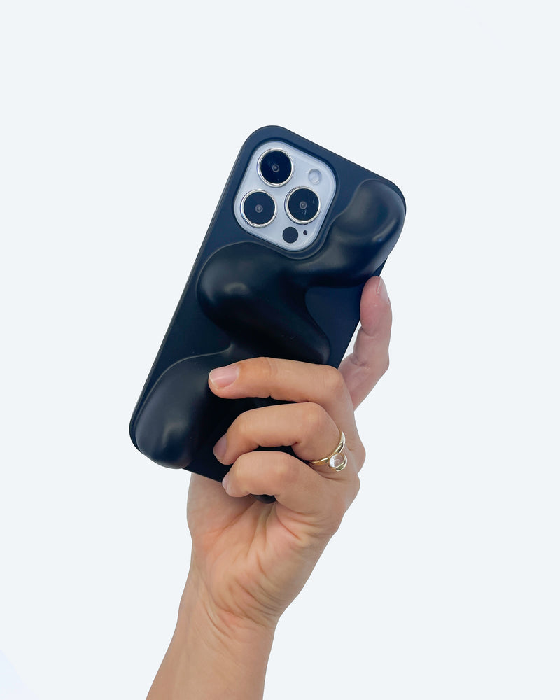 Black organic shaped 3d ergonomic phone case and phone stand