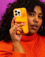 Yellow organic shaped 3d ergonomic phone case and phone stand