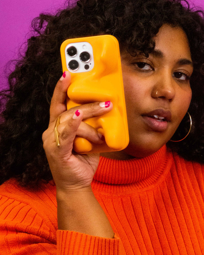 Yellow organic shaped 3d ergonomic phone case and phone stand