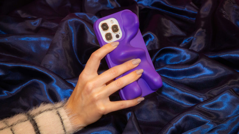 Purple organic shaped 3d ergonomic phone case and phone stand