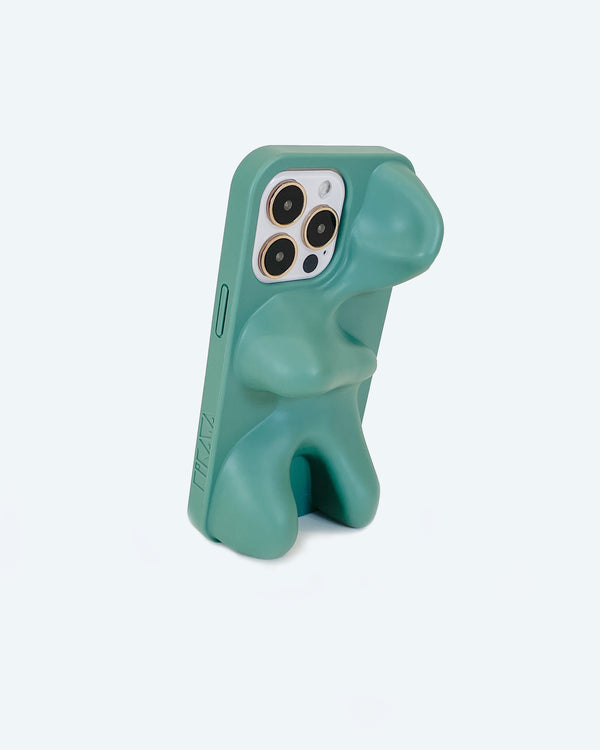 green organic shaped 3d ergonomic phone case and phone stand