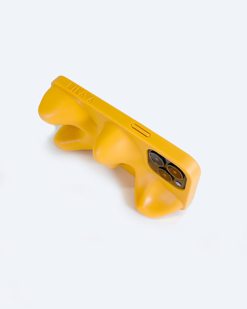 Yellow organic shaped 3d ergonomic phone case and phone stand